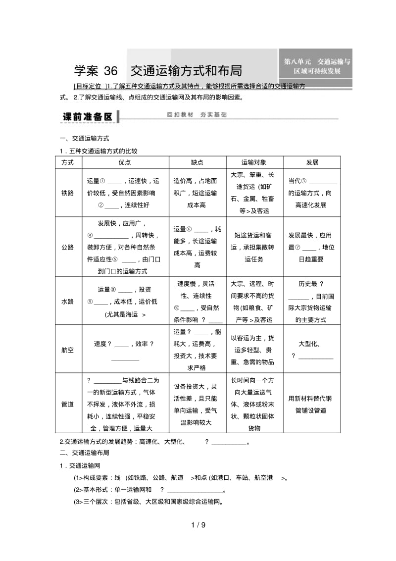 高考地理一轮复习教案：36交通运输方式和布局.pdf_第1页