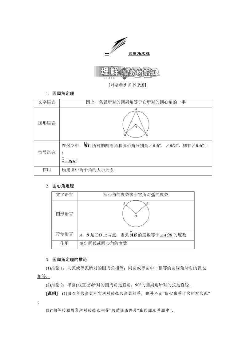 精修版高中数学人教A版选修4-1学案：第二讲 一 圆周角定理 Word版含解析.doc_第1页