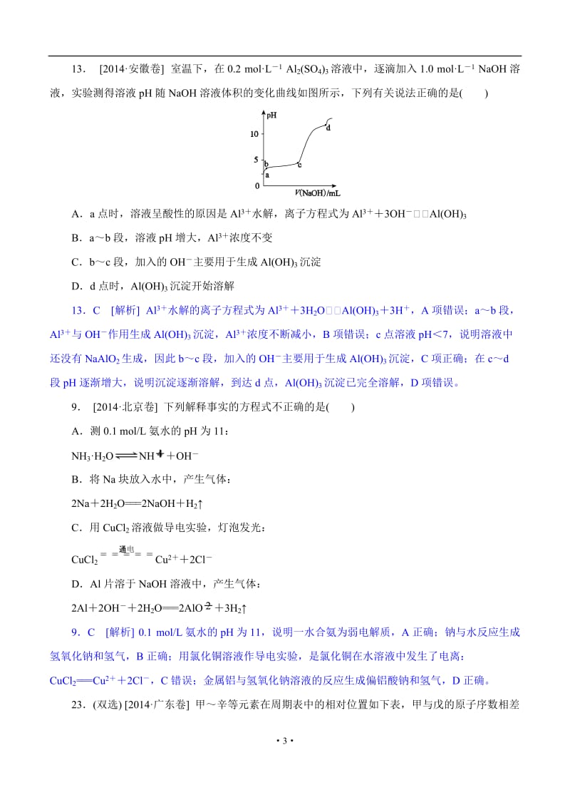 高考化学（高考真题+模拟新题）分类汇编：C单元 金属及其化合物.doc_第3页