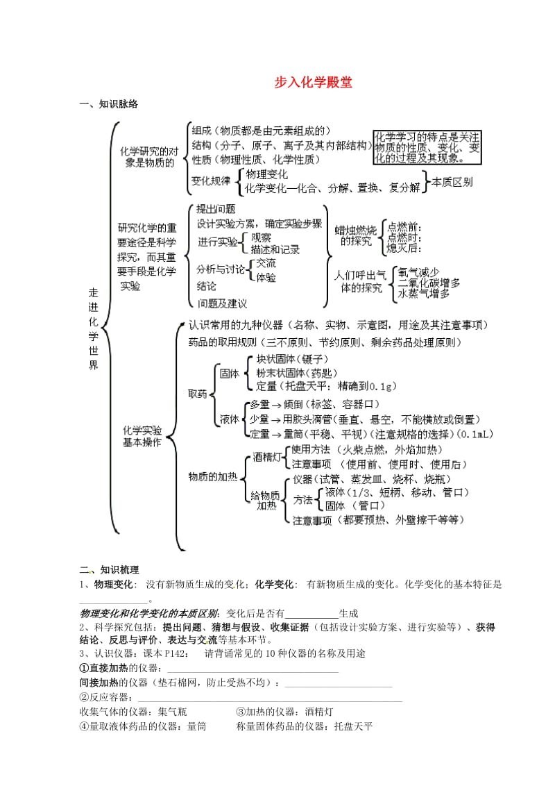 [最新]鲁教版九年级化学上册 第一单元《步入化学殿堂》复习导学案.doc_第1页