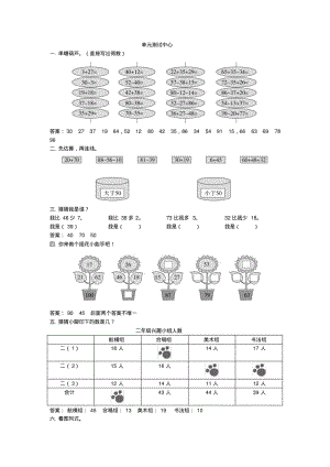 二年级数学上册同步练习试卷第三册单元测试中心100以内的加法和减法试题及答案.pdf