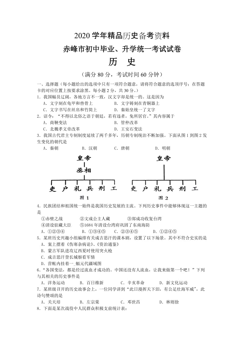 [精品]内蒙古赤峰市中考历史试题.doc_第1页