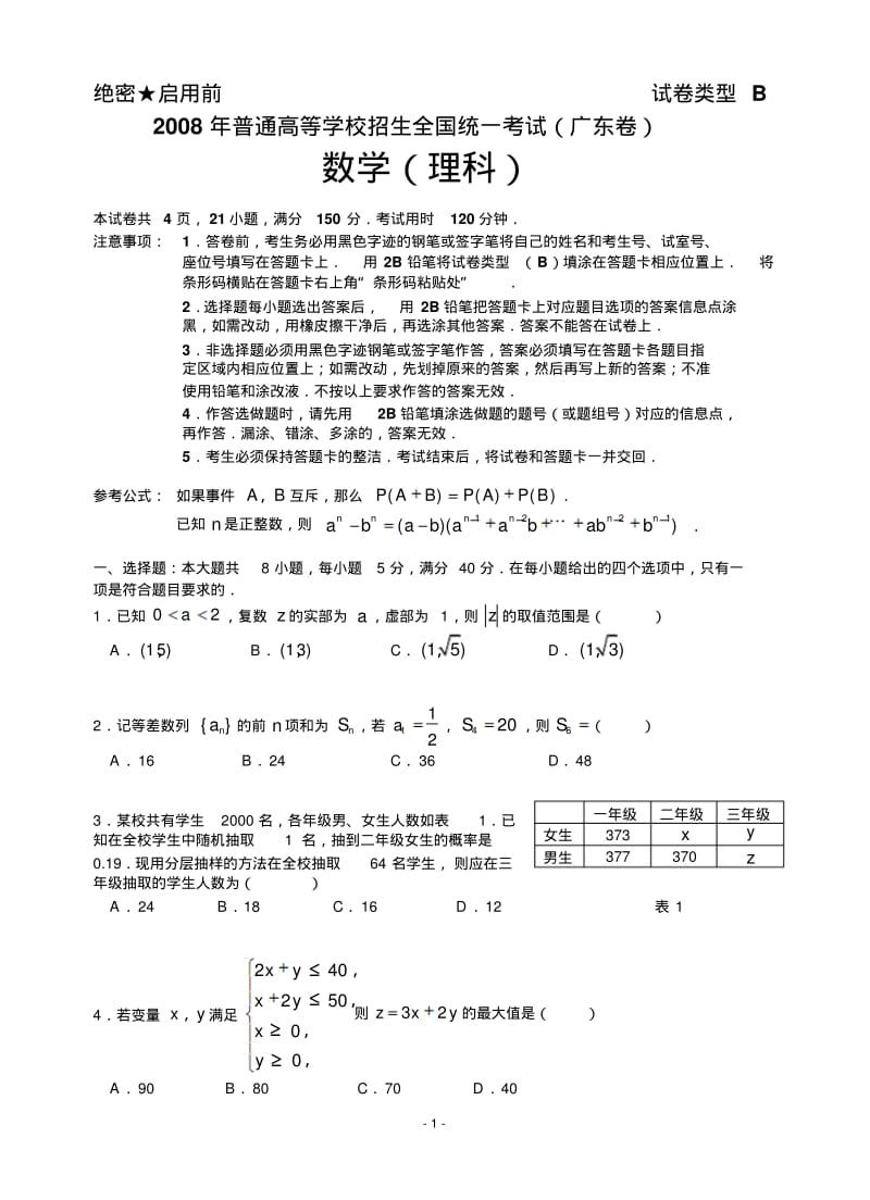 全国各地2008年数学高考真题及答案-(广东.理)含详解.pdf_第1页