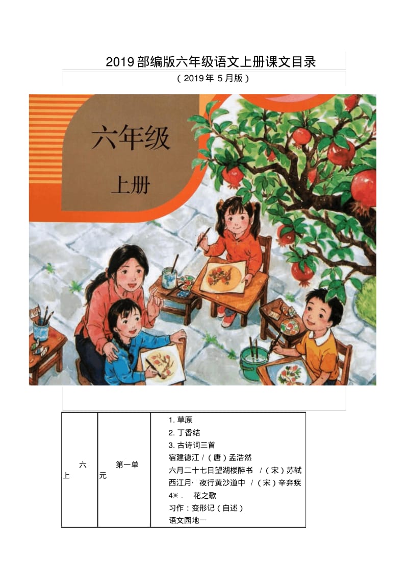 2019秋部编版六年级语文上册教材课文目录【推荐】.pdf_第1页