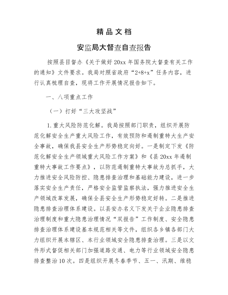 《安监局大督查自查报告》.docx_第1页