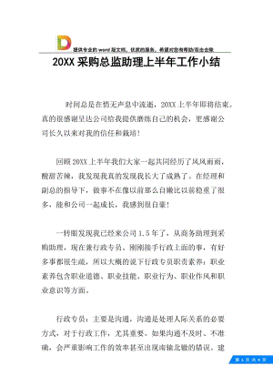 20XX采购总监助理上半年工作小结.docx