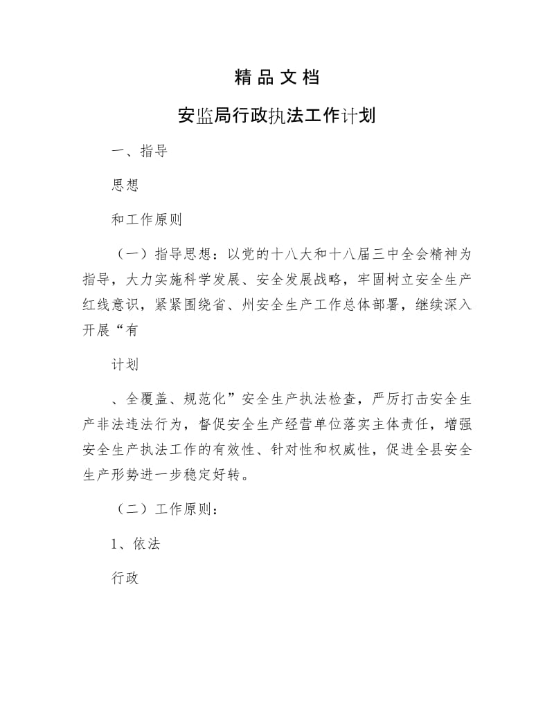 《安监局行政执法工作计划》.docx_第1页