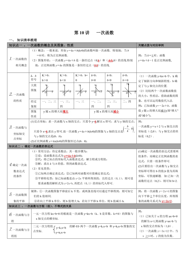 【通用版】中考数学知识点梳理：第10讲-一次函数（Word版）.doc_第1页