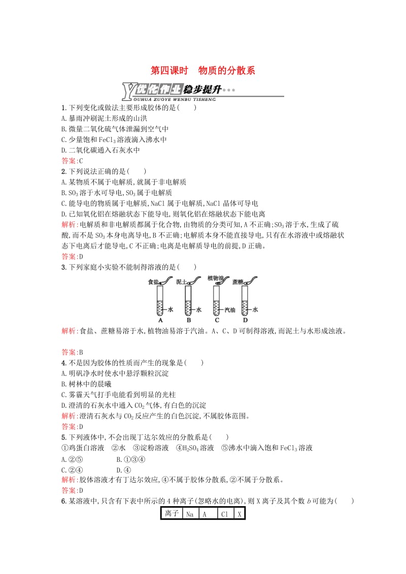 高中化学 1.1.4物质的分散系优化作业 苏教版必修1.doc_第1页