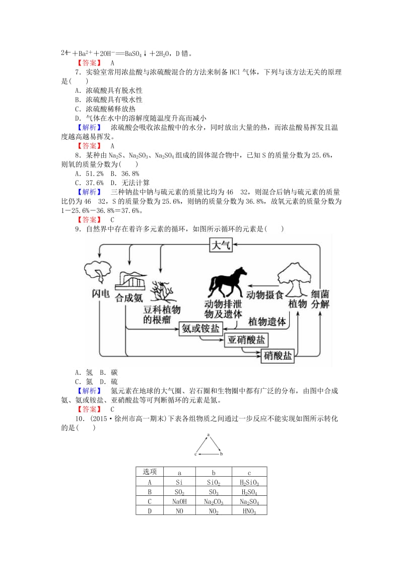 高中化学 专题四 硫、氮和可持续发展练习 苏教版必修1.doc_第2页