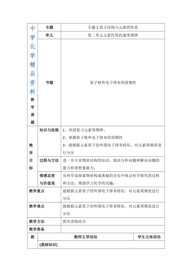 精品苏教版高中化学选修三2.2《原子核外电子排布的周期性》参考教案.doc_第1页