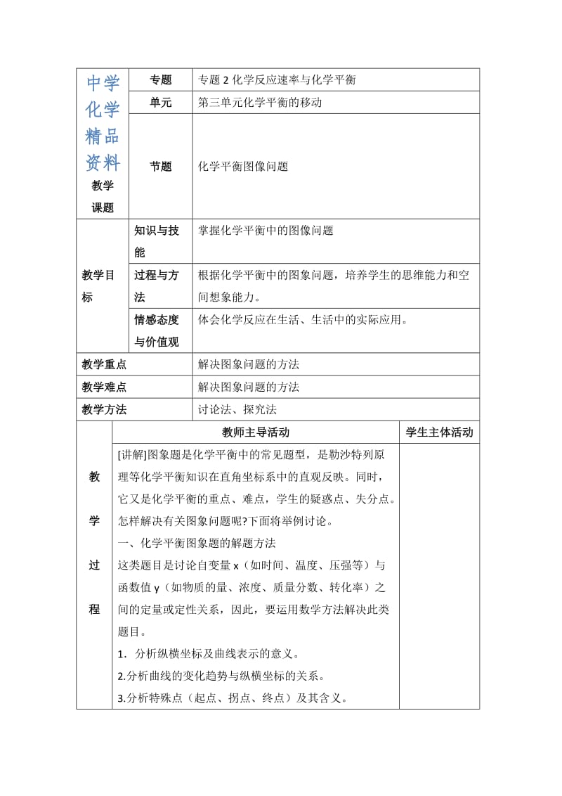 精品苏教版高中化学选修四2.3《化学平衡图像问题》参考教案.doc_第1页