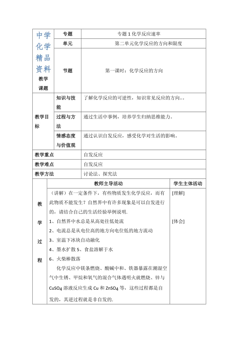 精品苏教版高中化学选修四2.2《化学反应的方向》参考教案.doc_第1页