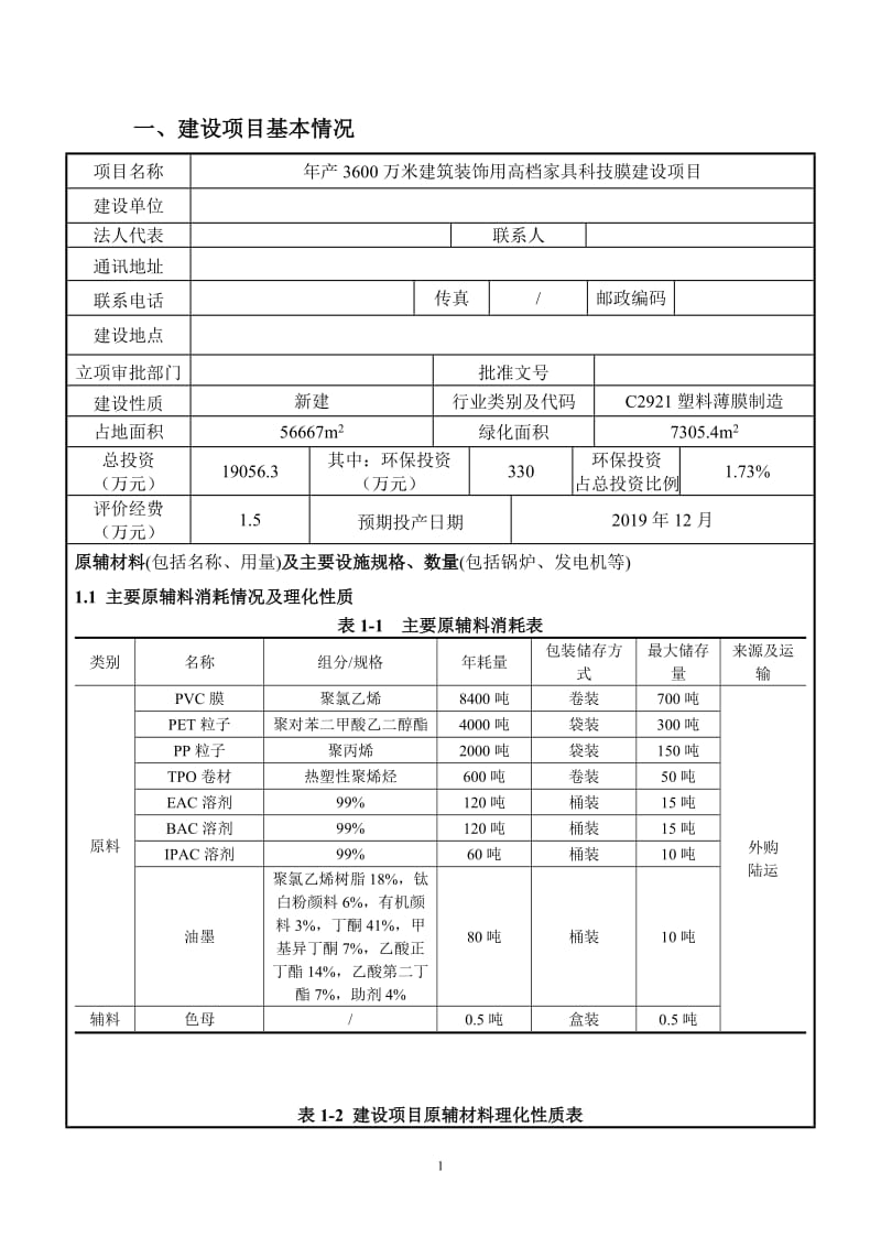 年产3600万米建筑装饰用高档家具科技膜建设项目环境影响报告表.doc_第1页