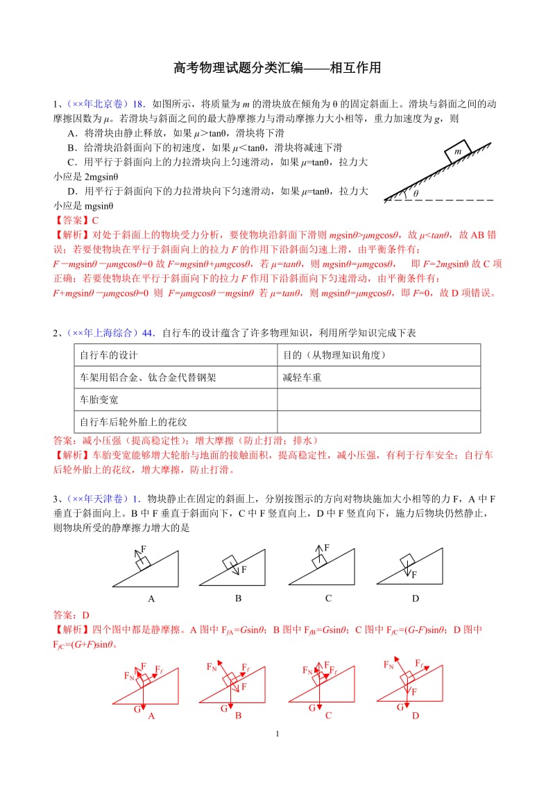 高考物理试题分类汇编——相互作用.doc_第1页