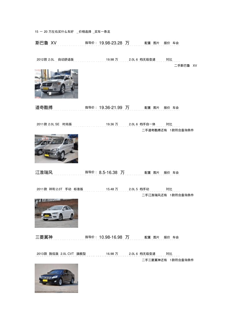 15一20万左右买什么车好_价格选择_买车一条龙.pdf_第1页