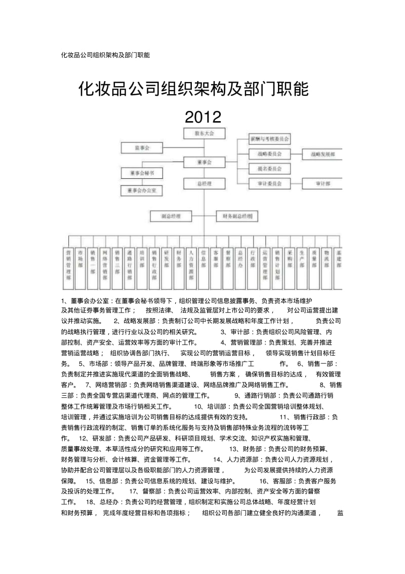 化妆品公司组织架构及部门职能.pdf_第1页