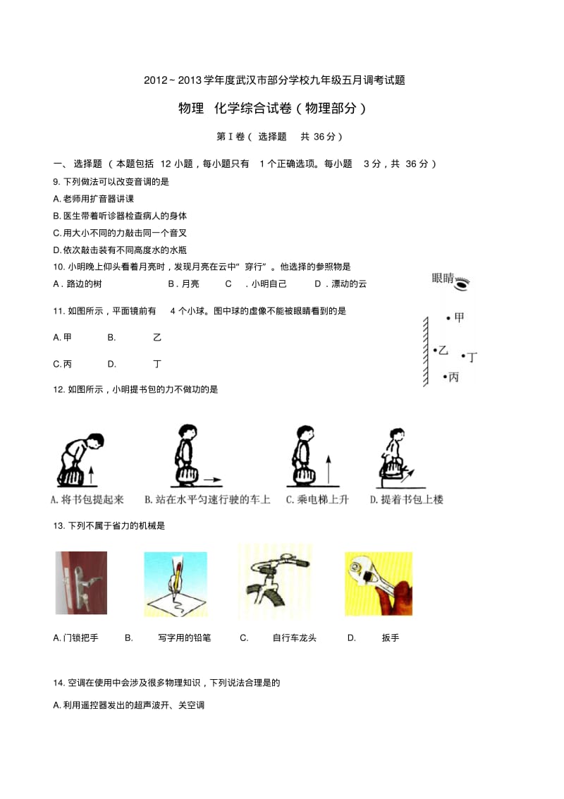 2012～2013学年度武汉市部分学校九年级五月调考试题.pdf_第1页