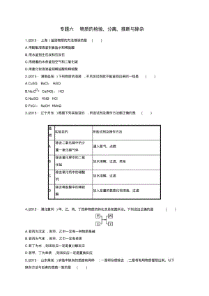 2016届中考化学二轮复习专题6物质的检验、分离、推断与除杂训练.pdf