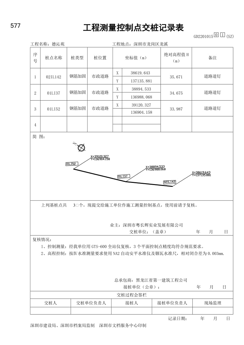 工程测量控制点交桩记录表1.doc_第1页