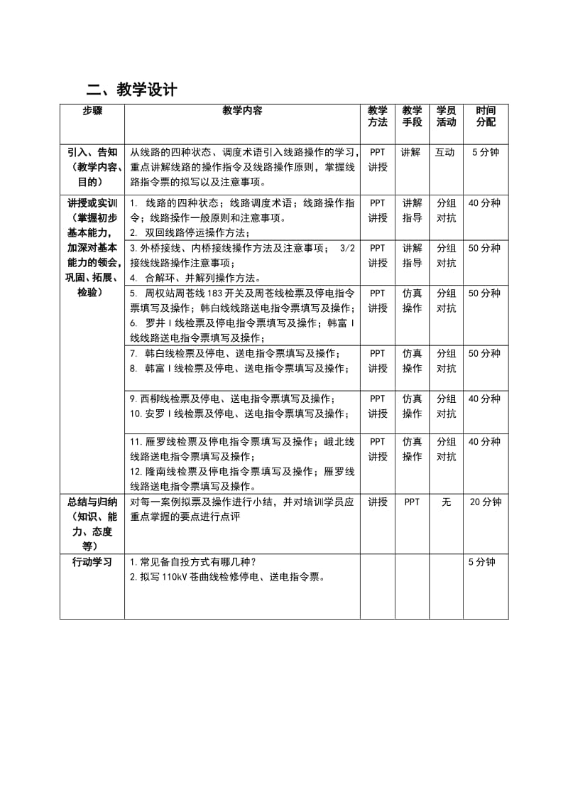 2018《电网操作方法与步骤—线路》教学课程单元设计.wps_第2页