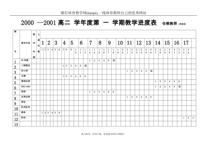 高中体育教案高一上学年 学期进度表.doc_第1页