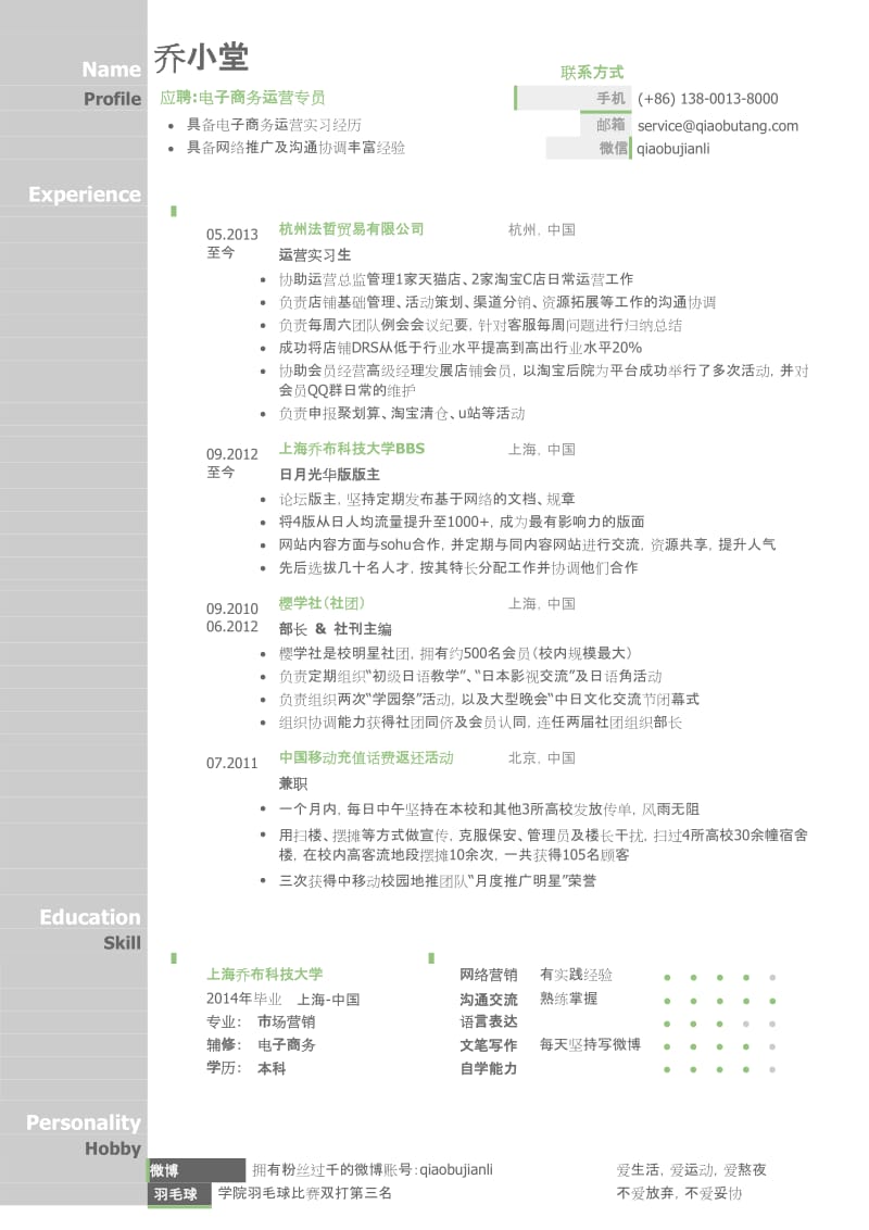 应聘电子商务运营岗位_姓名_学校_手机号.doc_第1页