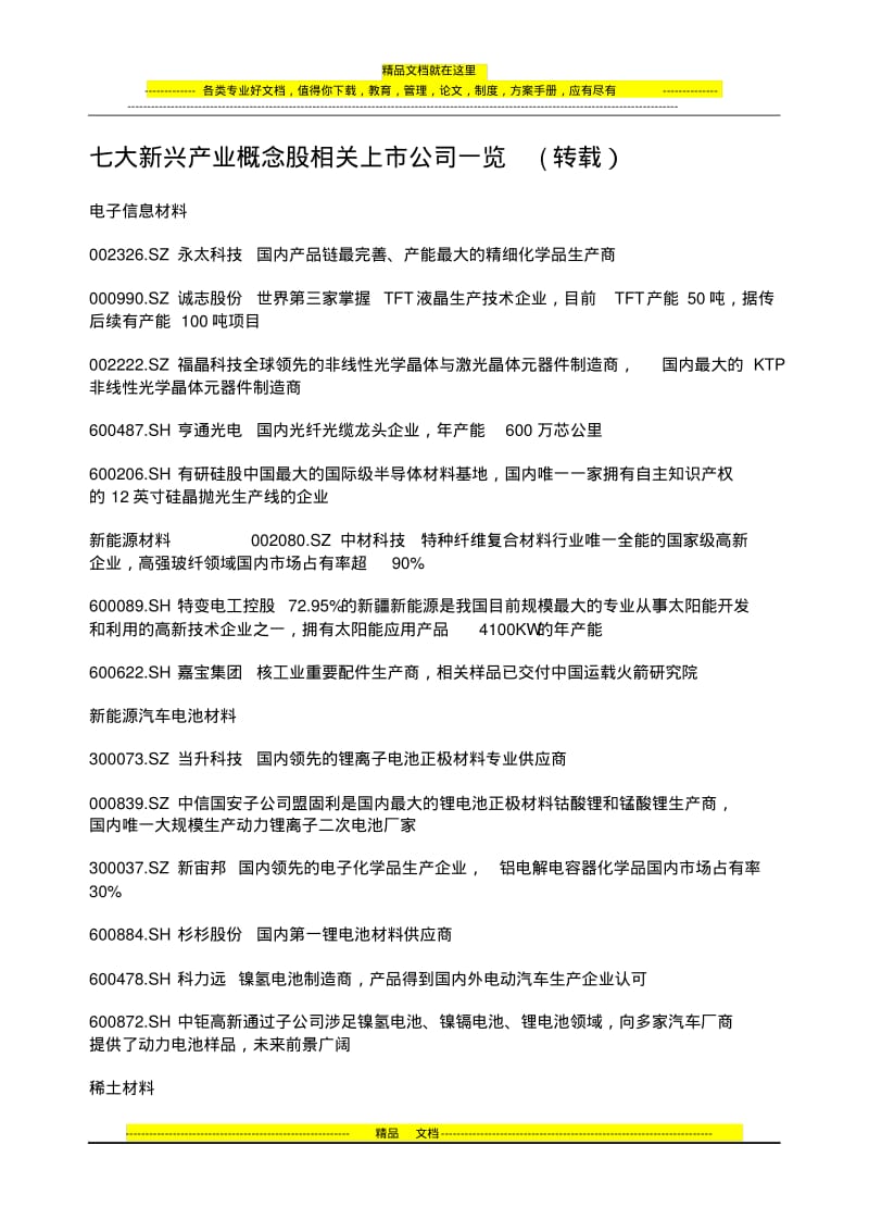 七大新兴产业概念股相关上市公司简介.pdf_第1页