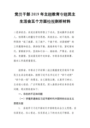 党员干部2019年主题教育专题民 主生活会五个方面检视剖析材料.doc