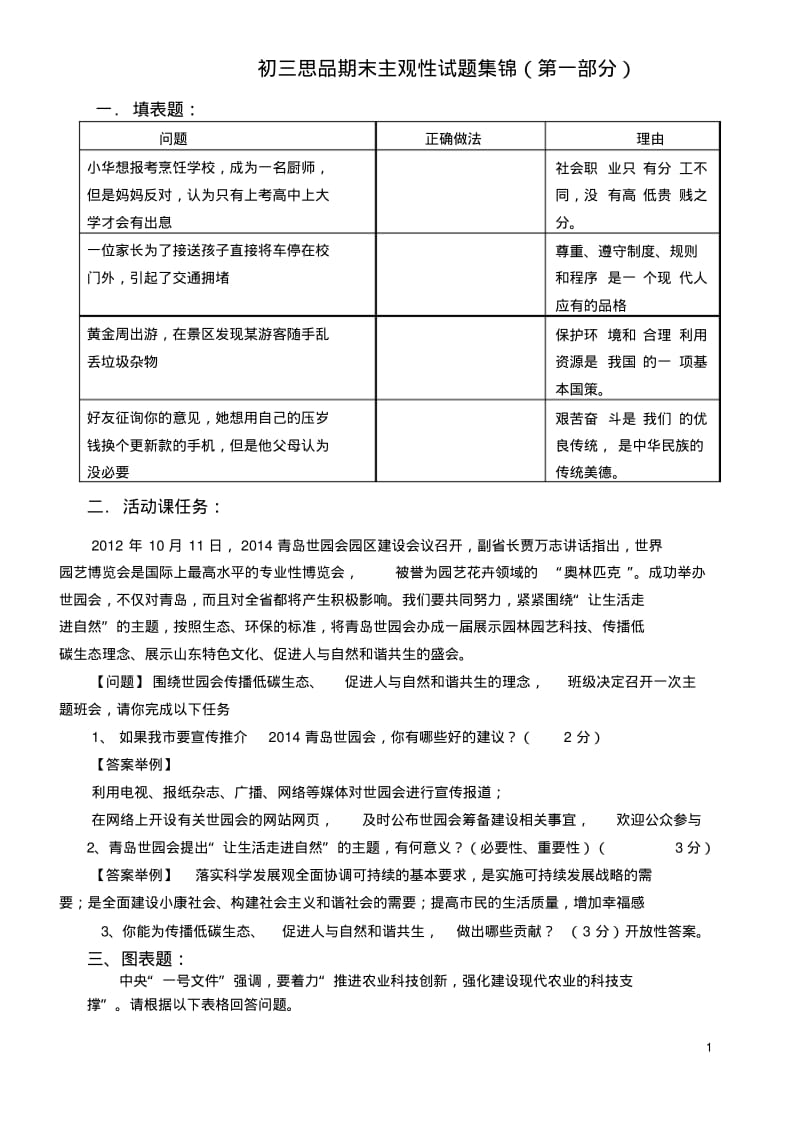 初三思品期末主观性试题集锦.pdf_第1页