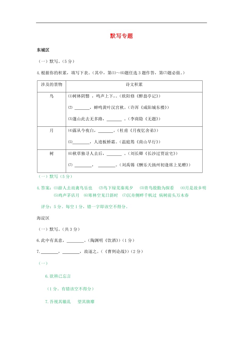 北京市15区2019届九年级语文上学期期末试卷分类汇编默写专题新人教版.docx_第1页