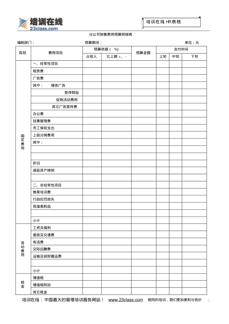 分公司销售费用预算明细表.pdf_第1页