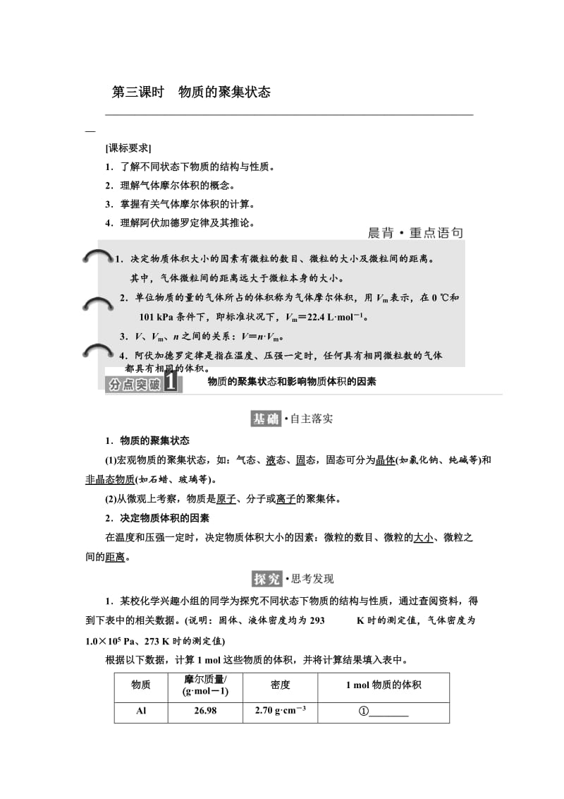 高中化学苏教版必修1教学案：专题1 第一单元 第三课时　物质的聚集状态 Word版含解析.doc_第1页