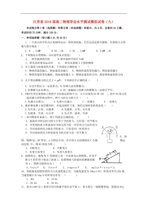 江苏省2019_2020学年高二物理学业水平测试模拟试题九.doc