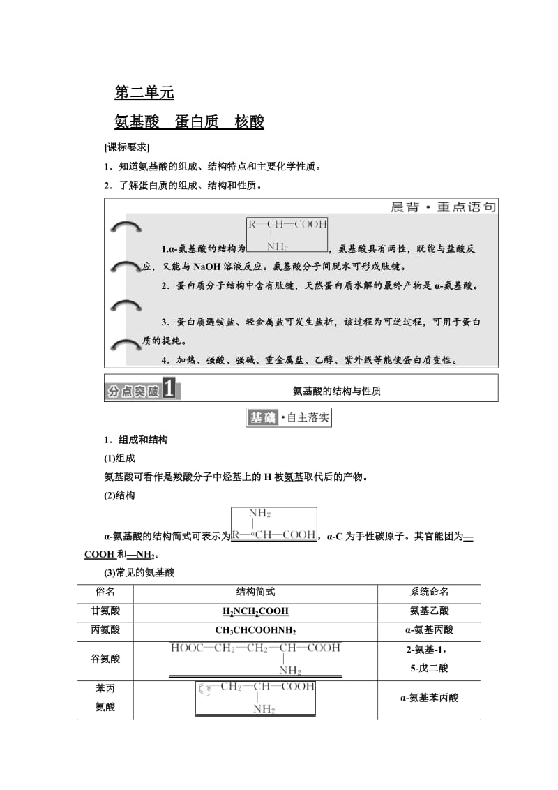 高中化学江苏专版选修五讲义：专题5 第二单元 氨基酸　蛋白质　核酸 Word版含答案.doc_第1页