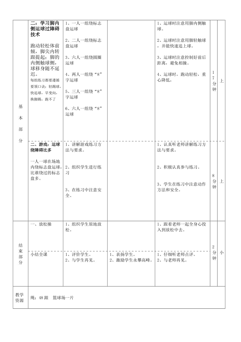 五年级（水平三）《脚内侧运球过障碍》教案.doc_第2页