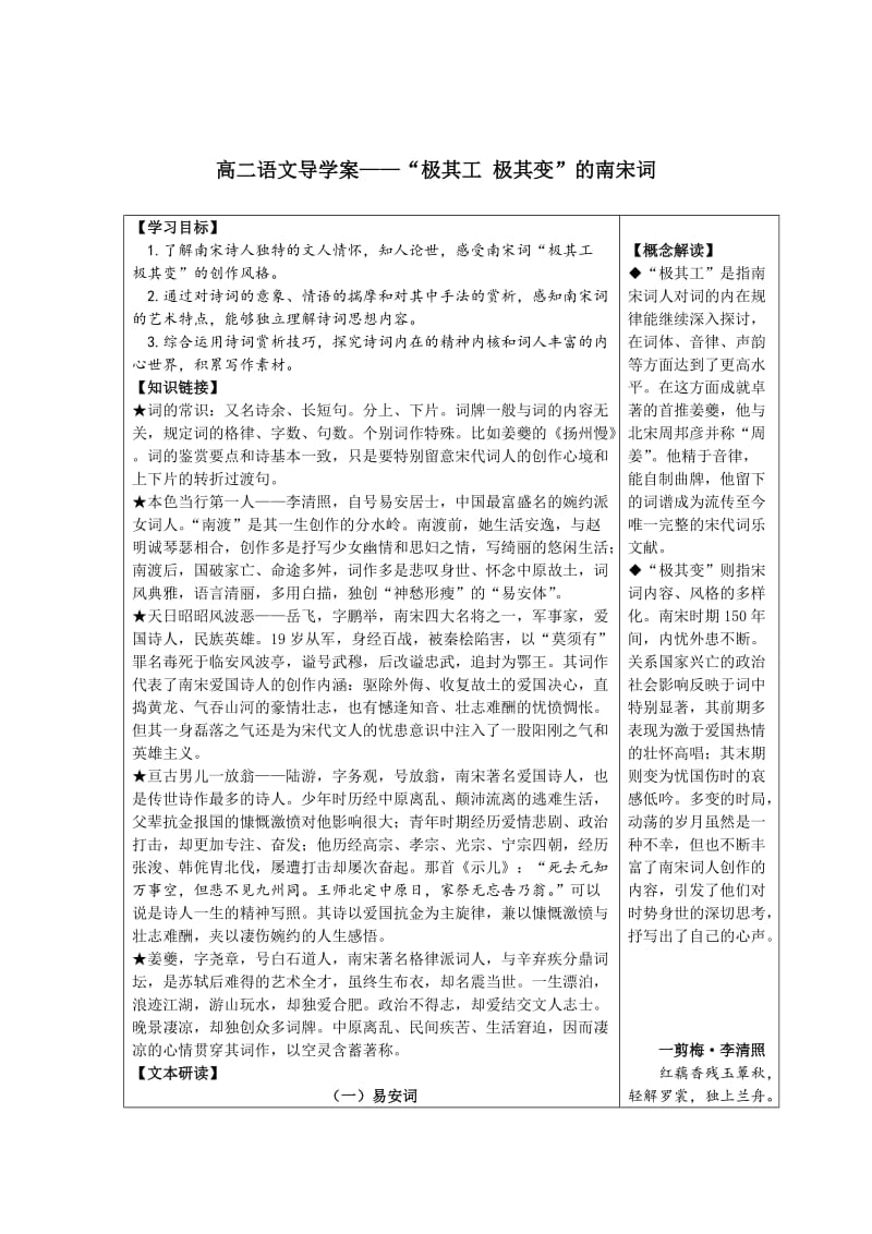 [最新]苏教版高中语文选修系列《唐诗宋词选读》导学案：“极其工 极其变”的南宋词教师用.doc_第1页