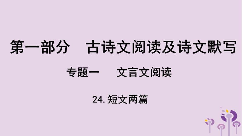 贵州省2019年中考语文总复习第一部分古诗文阅读及诗文默写专题一文言文阅读24短文两篇课件.ppt_第1页