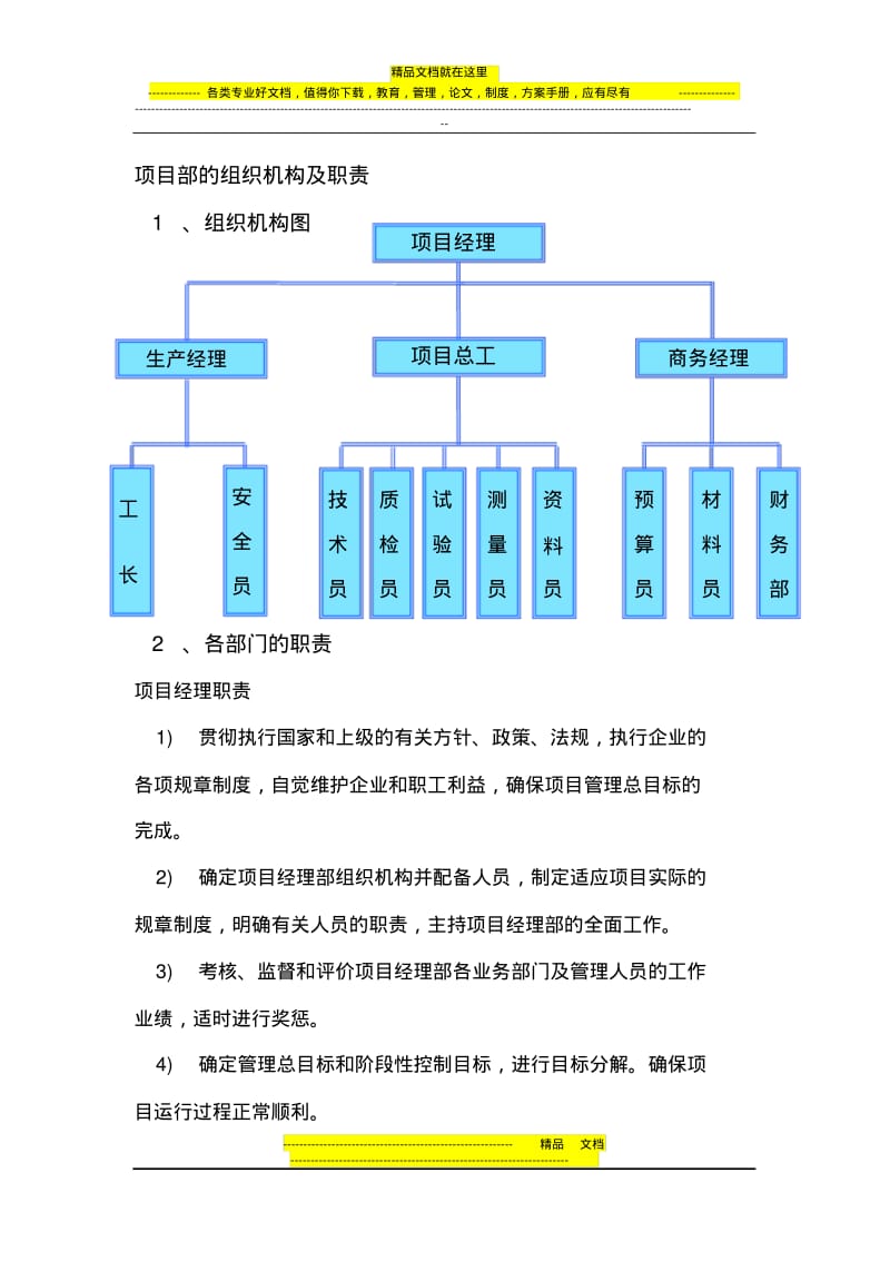 项目部的组织机构及岗位职责.pdf_第1页