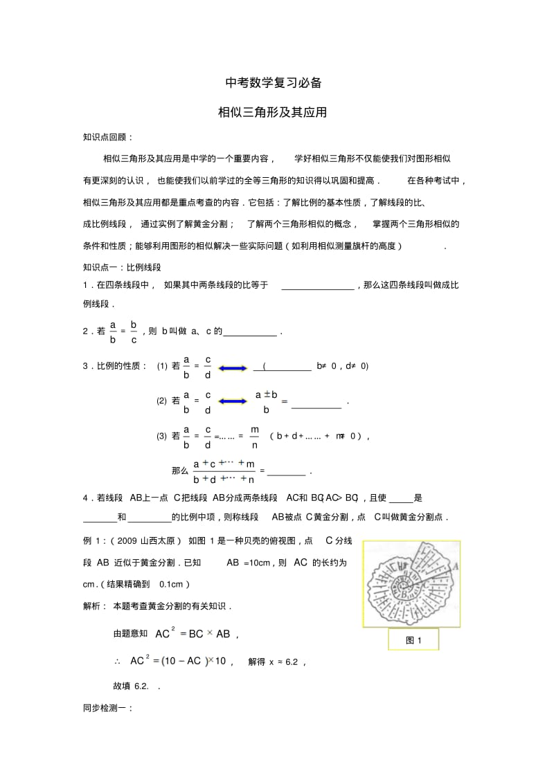 中考数学复习必备——相似三角形及其应用.pdf_第1页