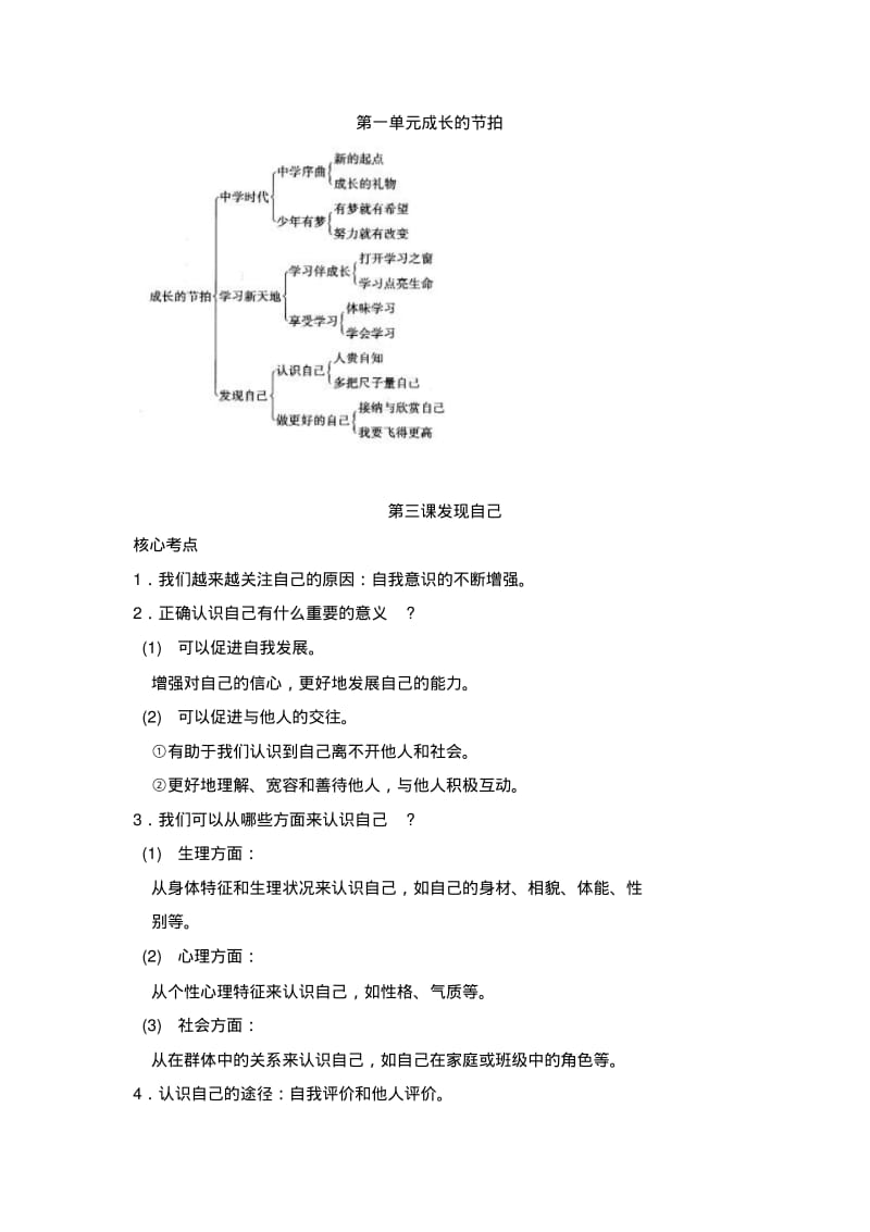 人教版七年级道德与法治：第三课发现自己考点汇总.pdf_第1页