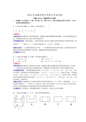 2016辽宁本溪中考数学解析(刘万成)（宋虎林）.doc