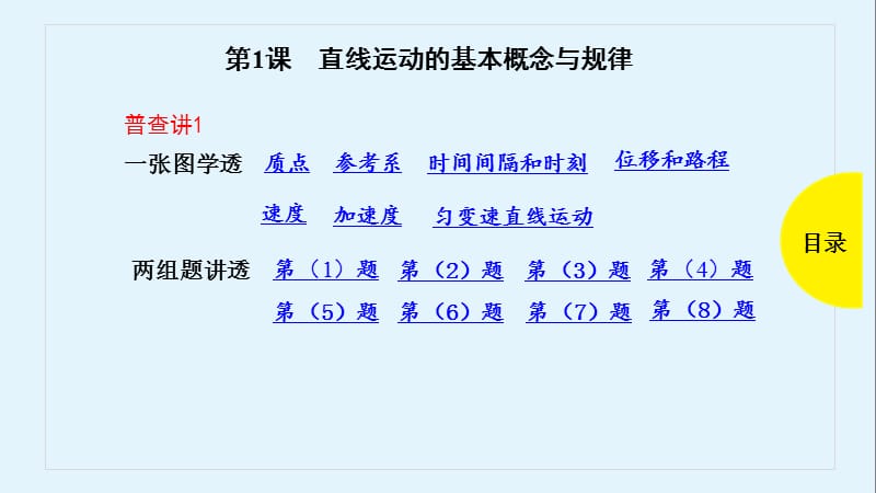 2019版高考物理总复习课件：第1课 直线运动的基本概念与规律 .pptx_第1页