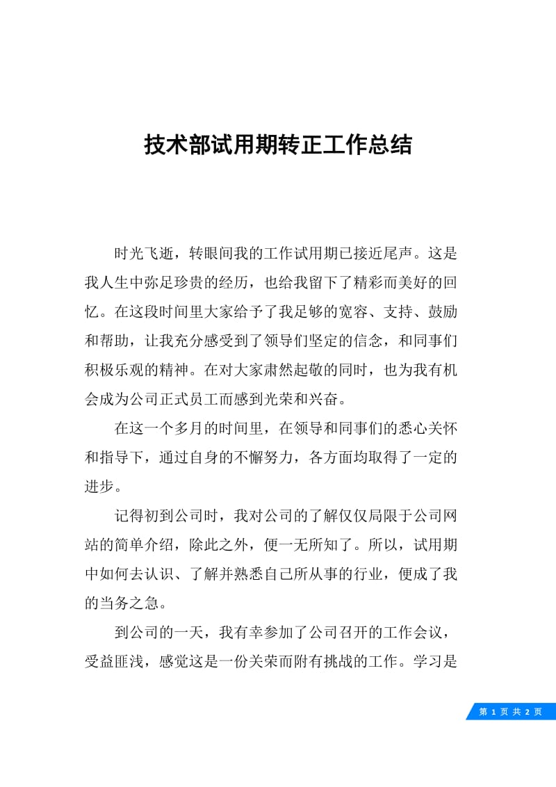 技术部试用期转正工作总结.docx_第1页