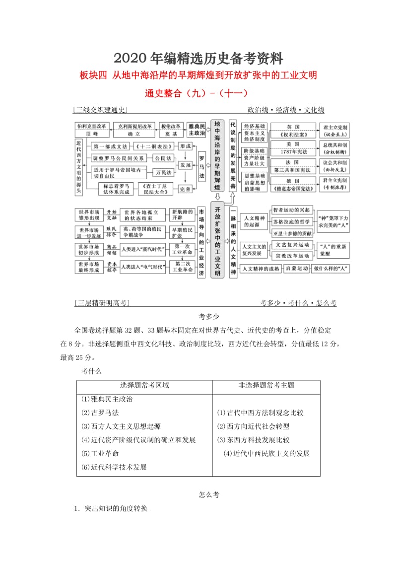 [最新]（通用版）高考历史检测： 板块四 从地中海沿岸的早期辉煌到开放扩张中的工业文明 通史整合（九）-（十一）学案.doc_第1页