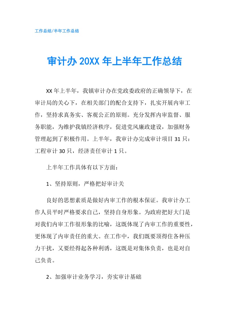 审计办20XX年上半年工作总结.doc_第1页