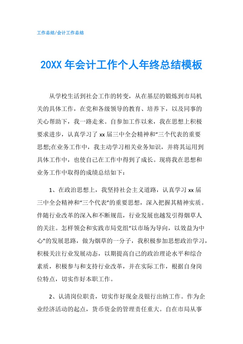 20XX年会计工作个人年终总结模板.doc_第1页