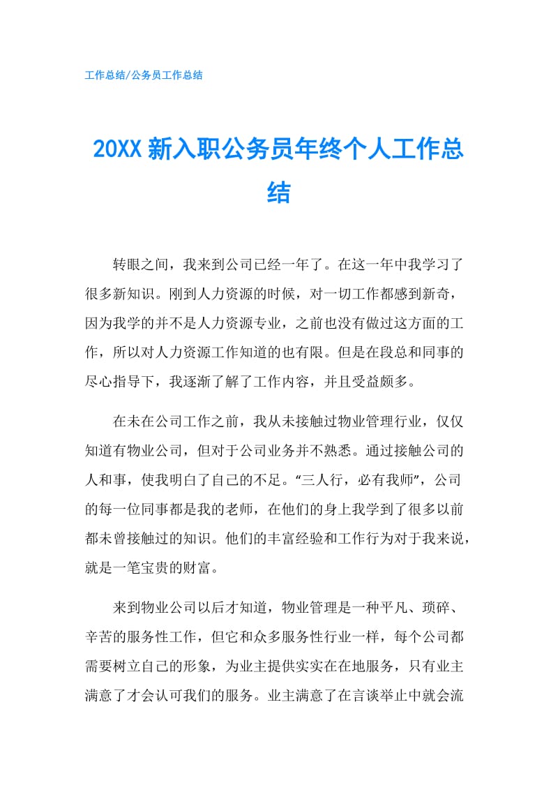 20XX新入职公务员年终个人工作总结.doc_第1页