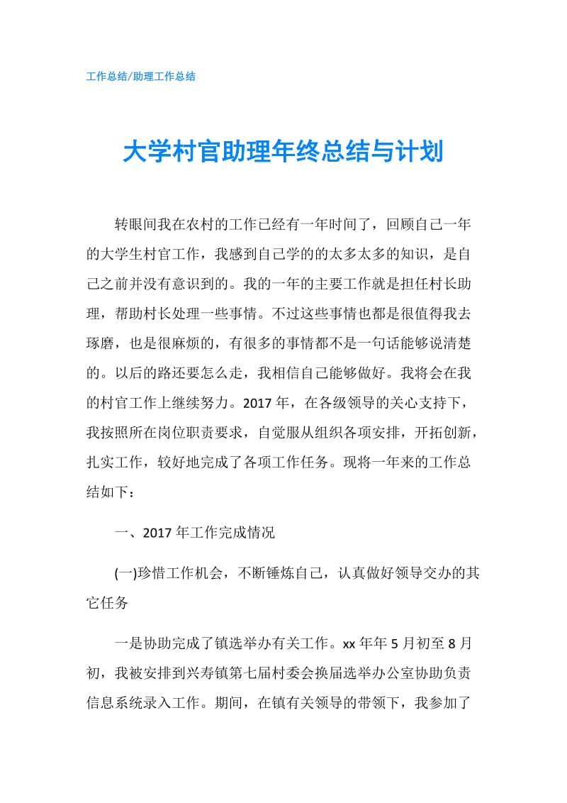 大学村官助理年终总结与计划.doc_第1页