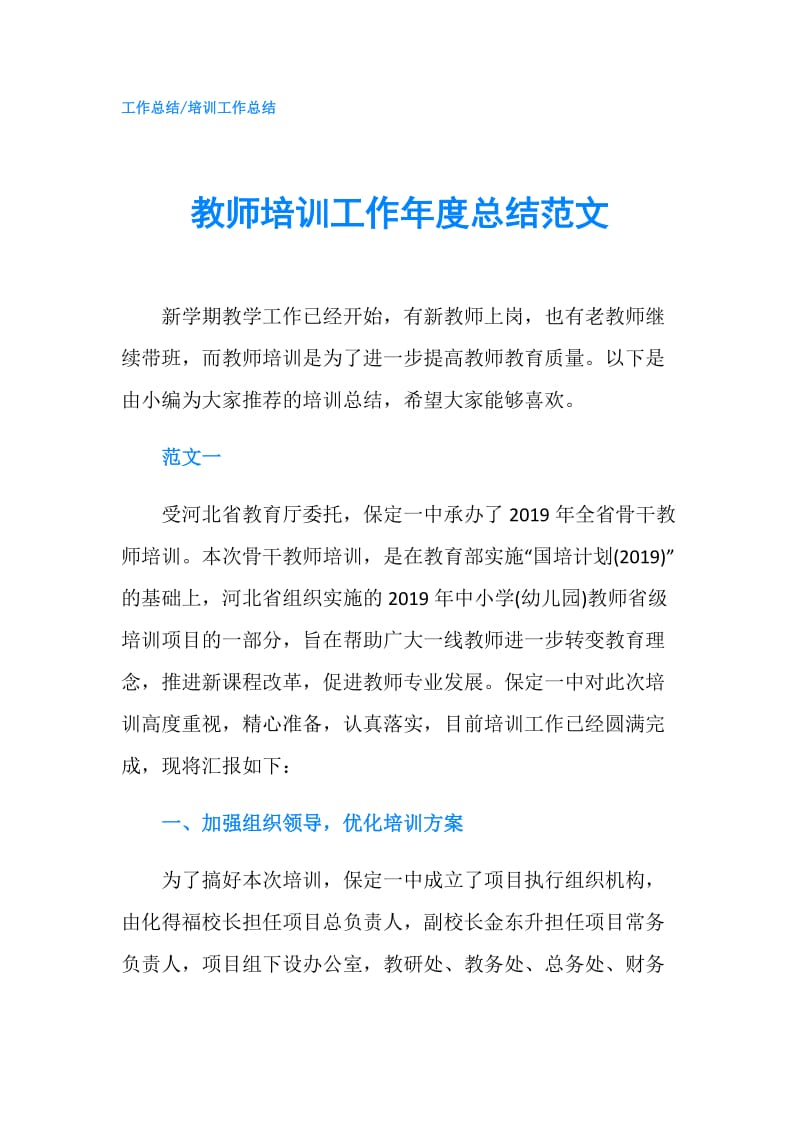 教师培训工作年度总结范文.doc_第1页